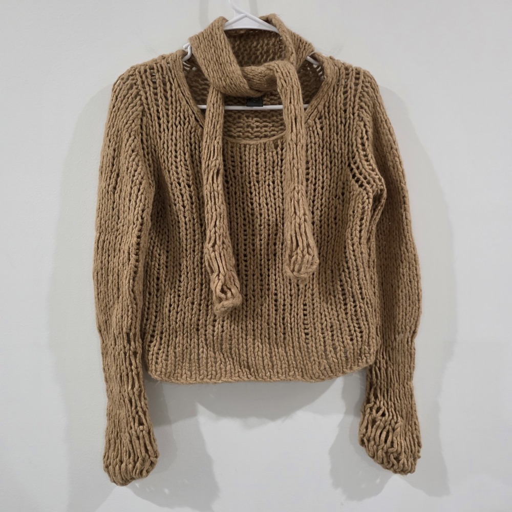 Vintage Banana Republic Womens Scarf Neck Sweater Large Wool Camel Hair Beige